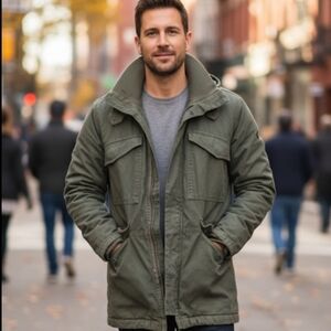 Madewell Twill Olive Green Distressed Fleet Surplus Military Field Jacket Coat S